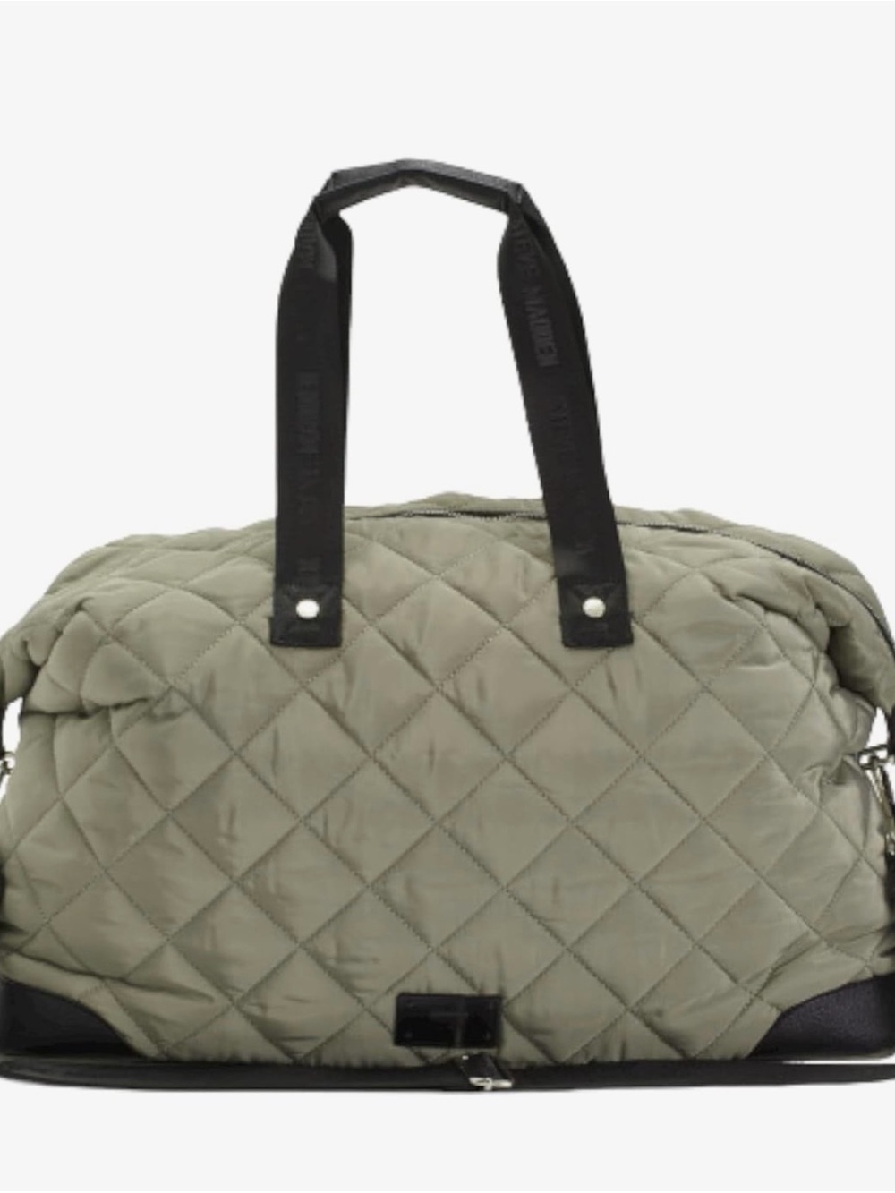 Steve Madden Bamos Olive Quilted Travel Duffel with Black Straps